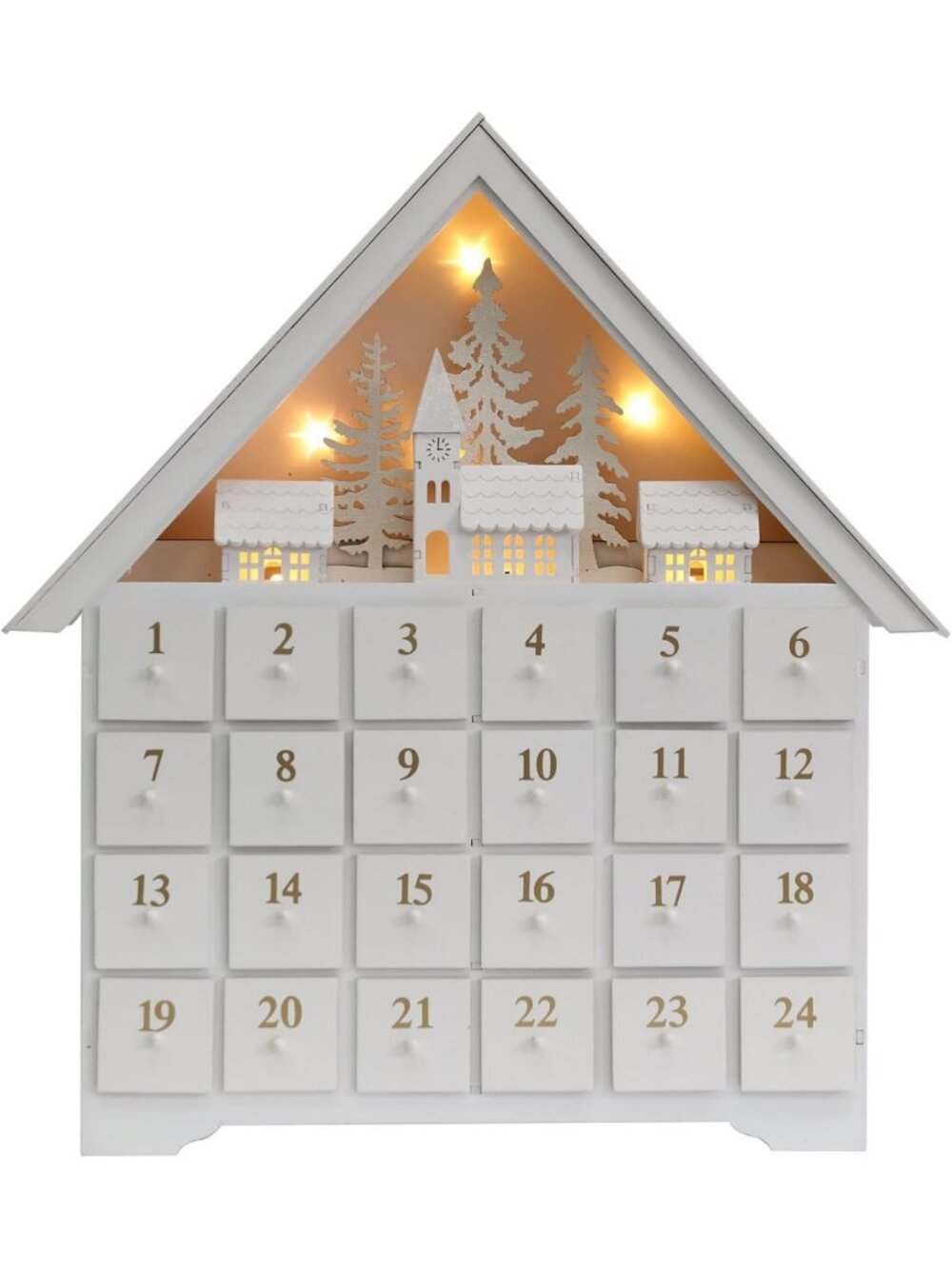 Christmas Wooden Advent Calendar with 24 Drawers - LED Countdown Decor for Kids